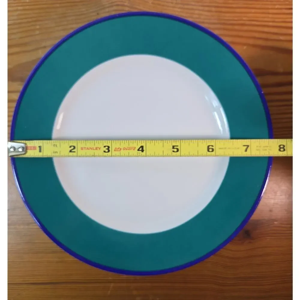 Pier 1 Two-Tone 92024 Dinner Plates Set of 6 Teal Green Blue Rim White Center
